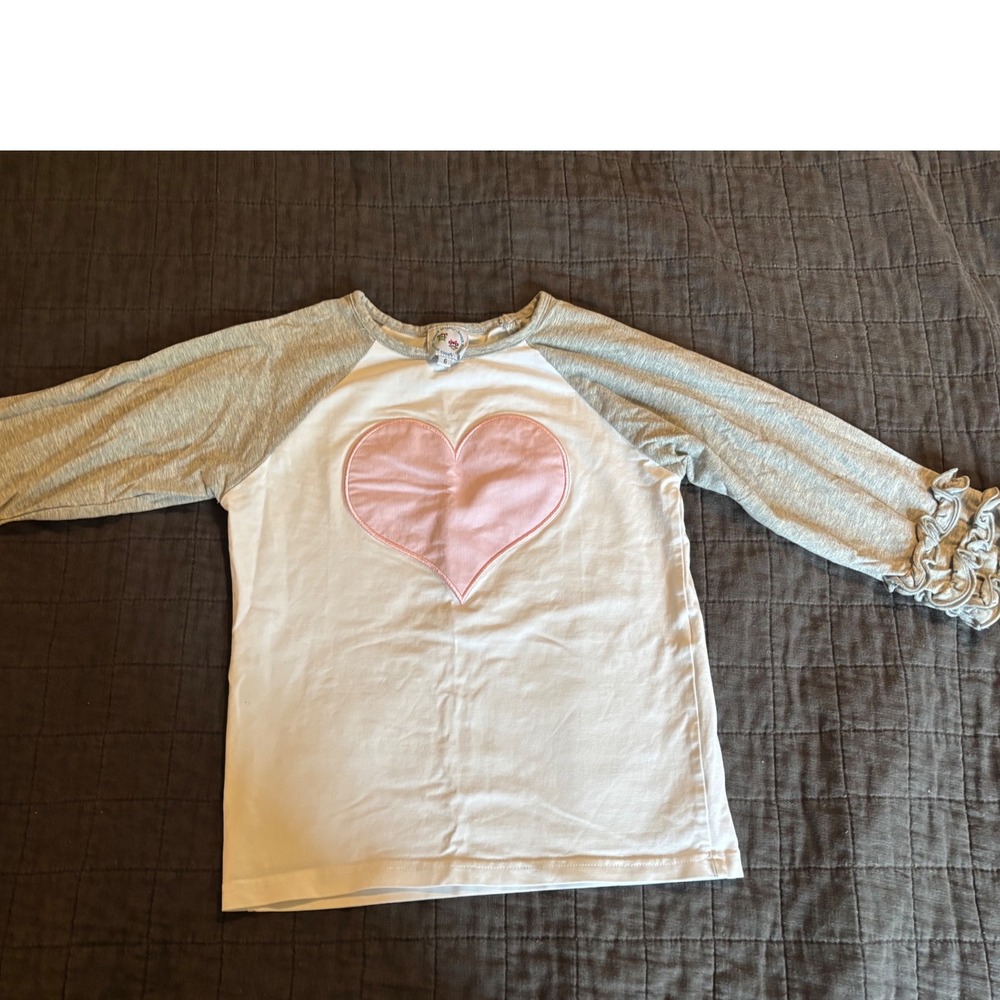 Smock Monkey Girls White Pink Heart Ruffle Sleeve Top Size‎ 6